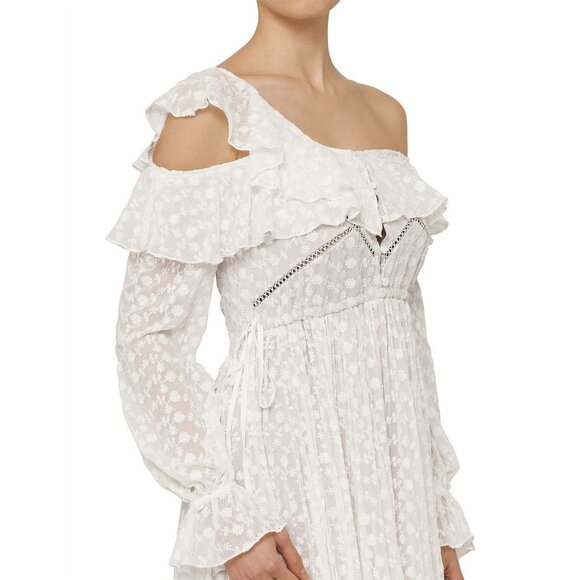 NWT Self Portrait Daisy Midi in White Off Shoulder Asymmetrical Dress UK S US 4 - Picture 11 of 14